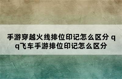 手游穿越火线排位印记怎么区分 qq飞车手游排位印记怎么区分